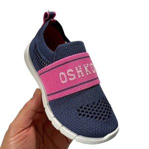 OshKosh BGosh Toddler Girls Knit Sneaker Size 8 Navy Pink Slip on Lightweight